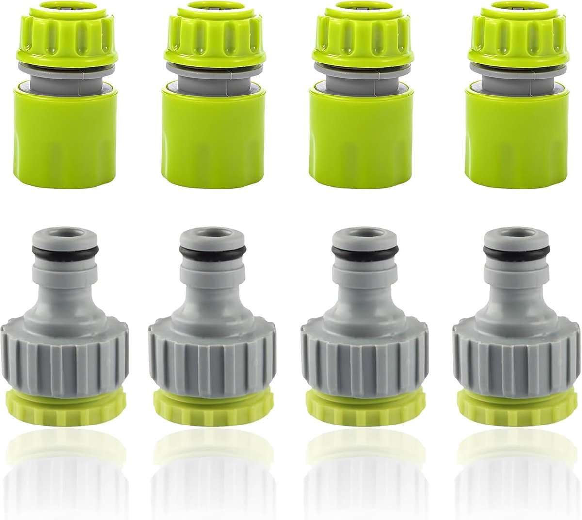 SnelShoppen - 8x Tuinslang Adapter, 4x 1/2 Inch 3/4 Inch 2-in-1 Kraanverbinding & 4x 1/2 Inch Twee-Weg Koppeling, Tuinaccessoires, Universele Aansluit