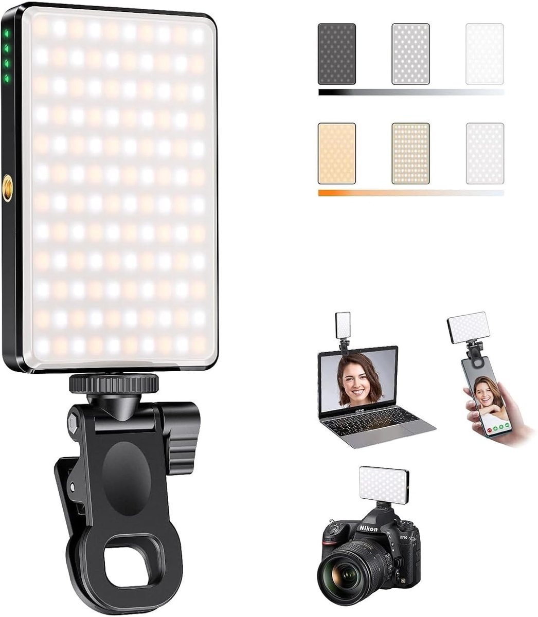 SnelShoppen - Selfie Light Handy 120 LED Handylight met Clip CRI 95+ 2500–9000K Dimbaar LED Video Licht voor iPhone Vloggen Fotografie Video Conferenc