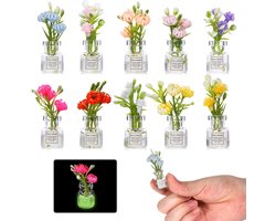 10 Stuks Miniatuur Planten in Vaas - Realistische Bloemen voor Poppenhuis Decoratie en Tuinaccessoires - Kleine Arrangementen voor Micro Landschappen