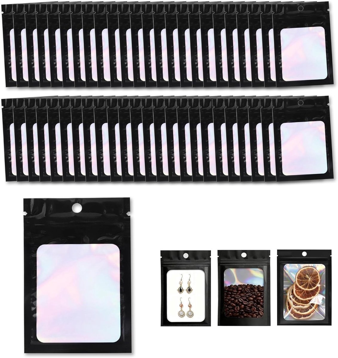 SnelShoppen - Mylar Zakjes 200 Stuks - Zwarte Ritssluiting Zakjes met Venster 7 x 10 cm - Ideaal voor Sieraden, Oorbellen, Armbanden en Kleinigheden
