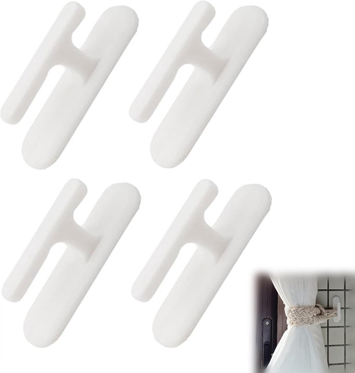 SnelShoppen - Pack van 4 Zelfklevende Gordijnhaken zonder Boren, Plastic Gordijnhouders voor Wandbevestiging, Ideaal voor Thuis en Kantoor