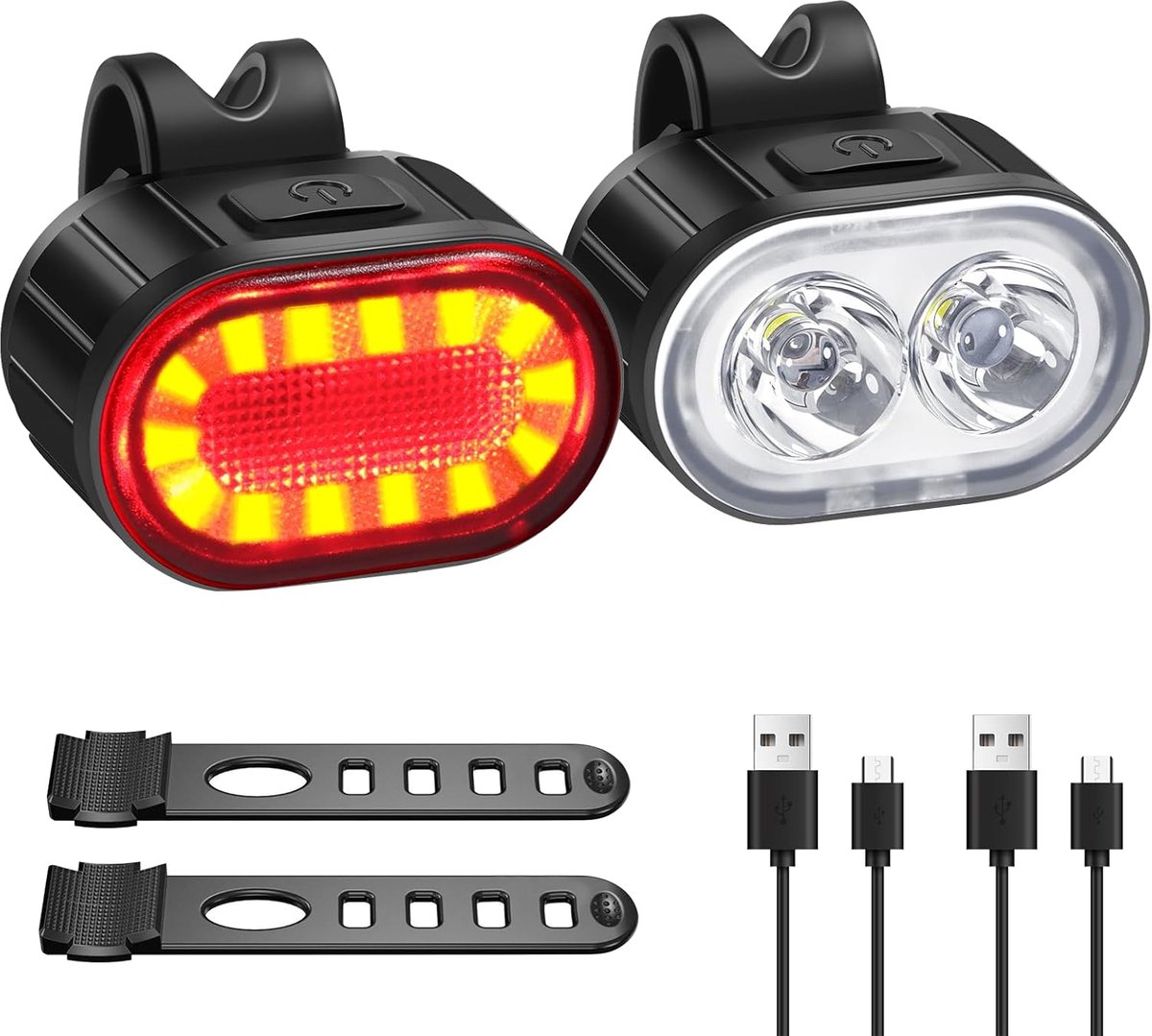 SnelShoppen - LED Fietslamp Set, Achterlicht en Voorlicht, USB Oplaadbaar, IPX4 Waterdicht, 10 Verlichtingsmodi, Ideaal voor MTB en Fietsen