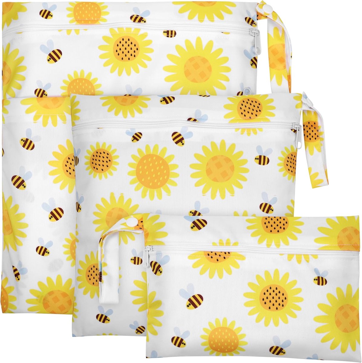 SnelShoppen - 3-delige Wetbag voor Wasbare Luiers, Herbruikbare Nat en Droog Luiertassen met Ritssluiting, Geel, Ideaal voor Kinderen, Reizen, Strand