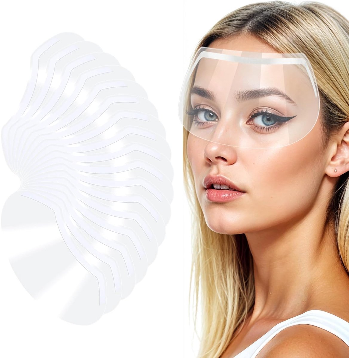 SnelShoppen - 50 Stuks Beschermende Gezichts- en Oogschermen voor Douche, Transparante M-Type Visor, Ideaal voor Oogoperaties en Wimperextensions