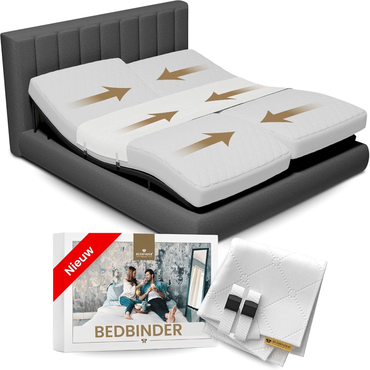 SnelShoppen - Bedbinder Deluxe Matrassen Wedge 80 cm - Matrassen Connector voor Dubbel Bed - Love Bridge met 3 Gespen - Anti-slip, Onzichtbaar, 7 Jaar