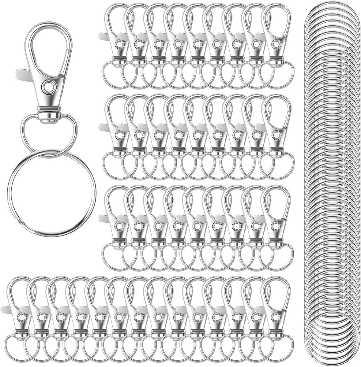 SnelShoppen - 100pcs Sleutelhanger Haakjes met Sleutels, Metalen Draaiende Kreeftsluitingen, Voor Sleutelhanger Clip, Lanyard, Sieraden Maken, Creatie