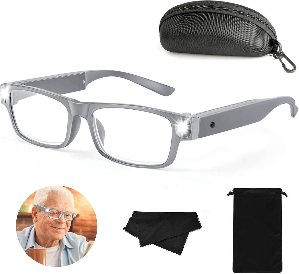 SnelShoppen - 300% Vergrootglas met Licht, USB Oplaadbare LED Verlichte Handvrije Hoofdmagnifier Bril voor Precisiewerk, Hobbys, Lezen, Creatieve Klus