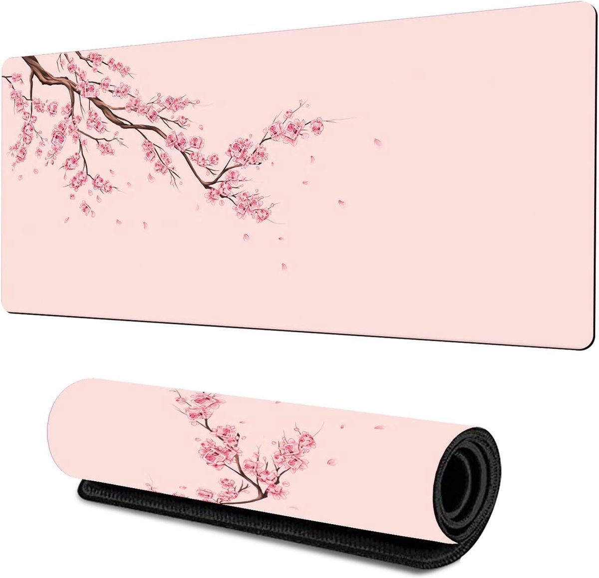 SnelShoppen - XL Gaming-muismat 800x300x3 mm - Grote muismat met antislip rubberen basis en genaaide randen - Kersenbloesem roze voor PC, kantoor en g