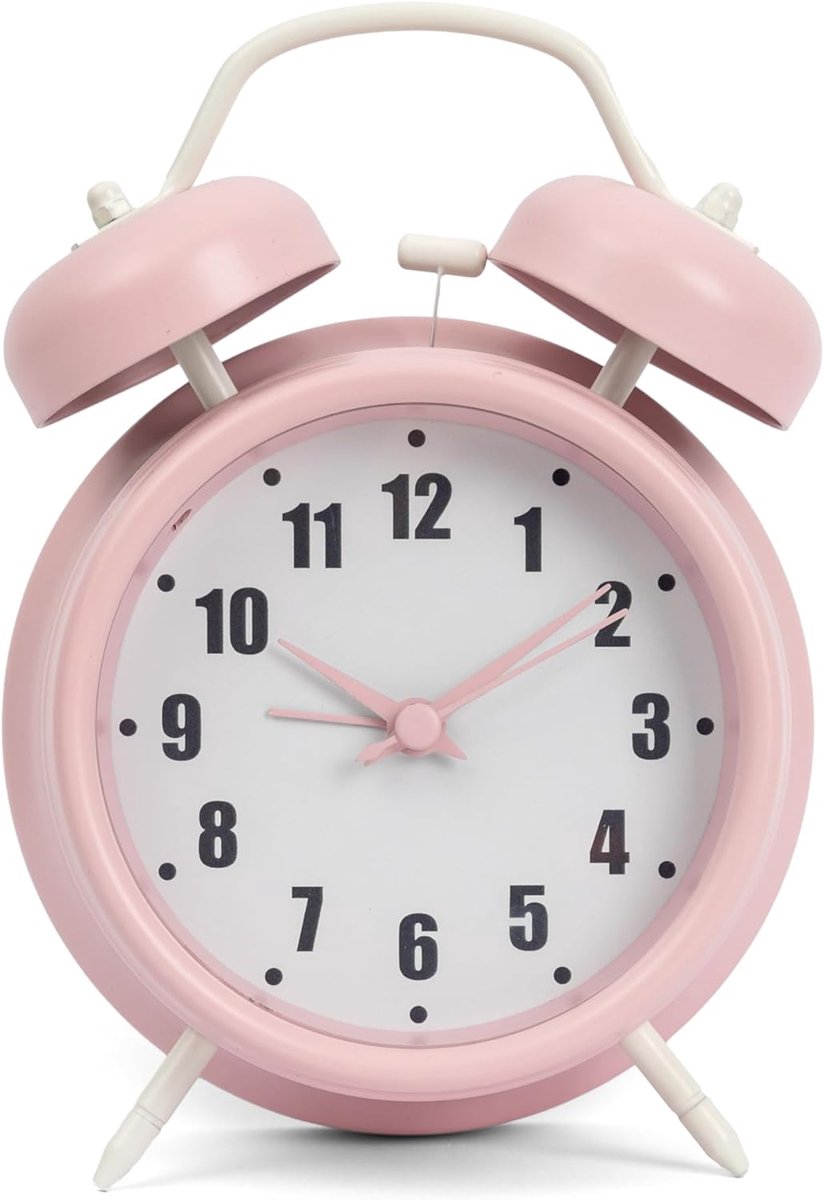 SnelShoppen - Stille Analoge Wecker Klok met Dubbele Bel en Nachtlampje - Roze Bedklok zonder Tikken - 11.7cm x 16cm - Perfect voor Thuis of Kinderen