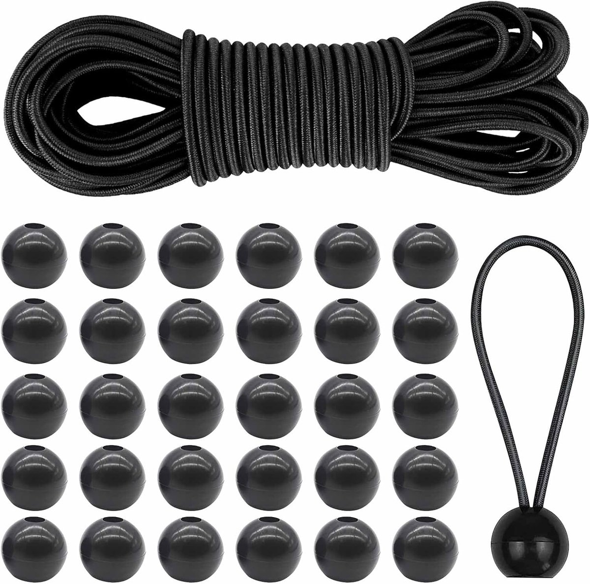 SnelShoppen - Rubber Cord 4 mm Expander Rope 10 m met 30 Ballen - Elastische Touw voor Camping, Tuin, Luggage Strap en Zeilgebruik