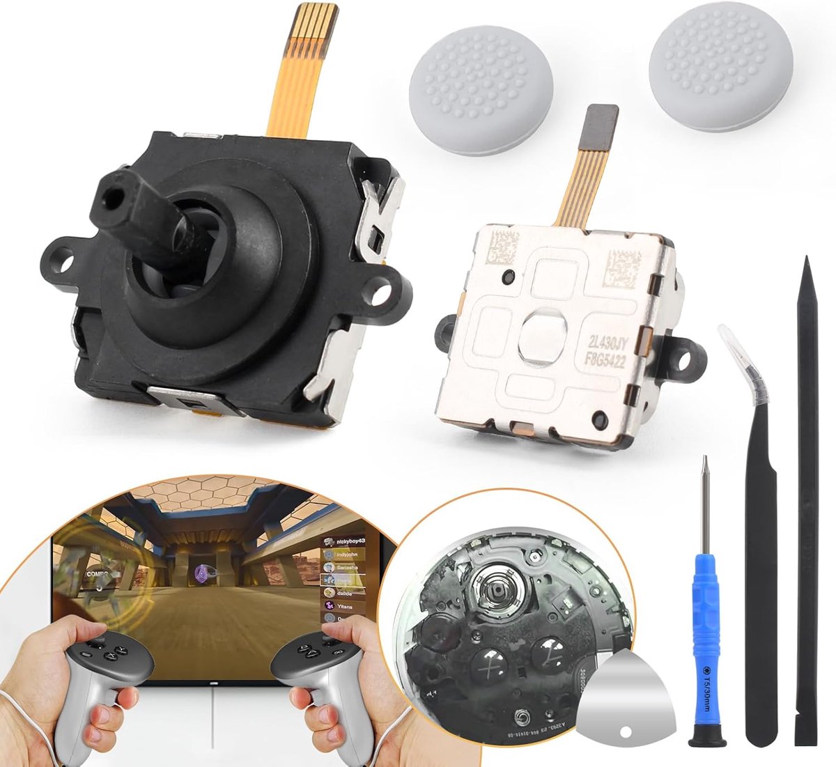 SnelShoppen - 2pcs Joystick Vervanging voor Quest 3 Controller - 3D Analoge Thumbstick Caps - Drift Reparatie Set met Gereedschap - Accessoires voor G
