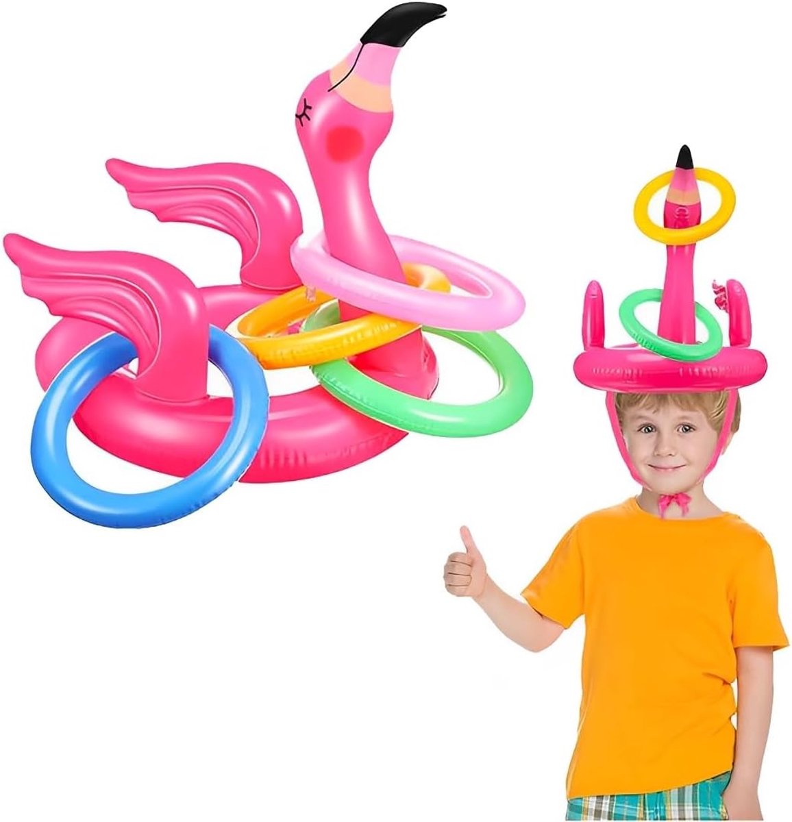 SnelShoppen - 5 Pcs Opblaasbaar Flamingo Gooi Spel - Gezellige Party Games voor Kinderen - Perfect voor Zomer, Hawaii Feesten, Bruiloften, en Zwembad