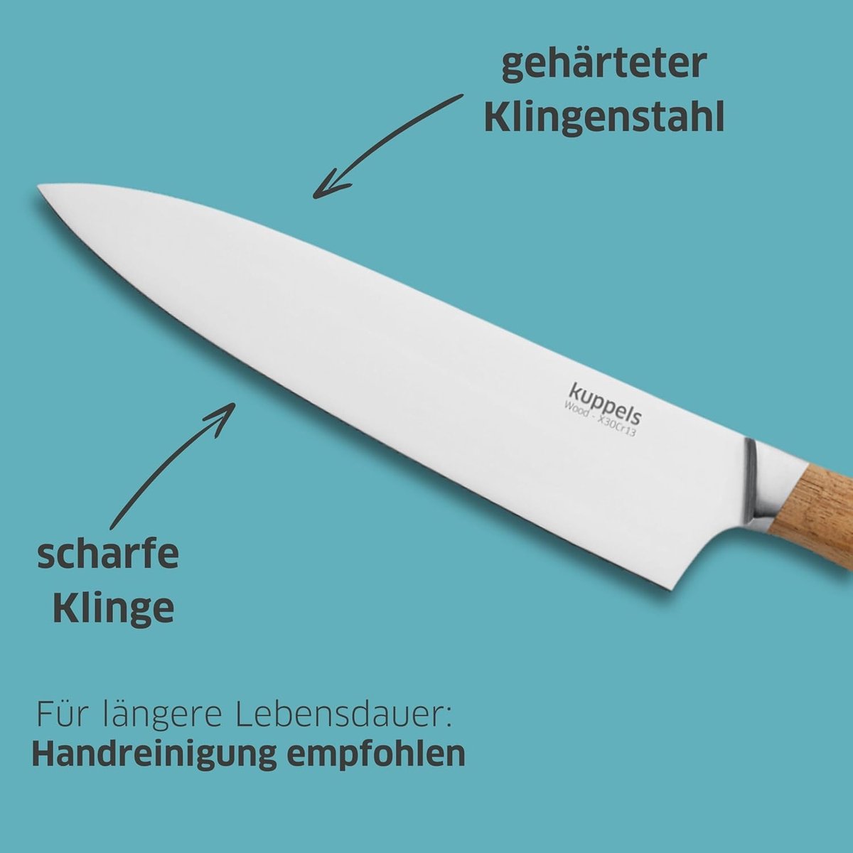 SnelShoppen - Koksmes 19cm met Acaciahouten Handvat, Gemaakt van Verstevigd RVS, Ultra Scherp en Perfect Gebalanceerd, Ideaal voor Keuken en Koken