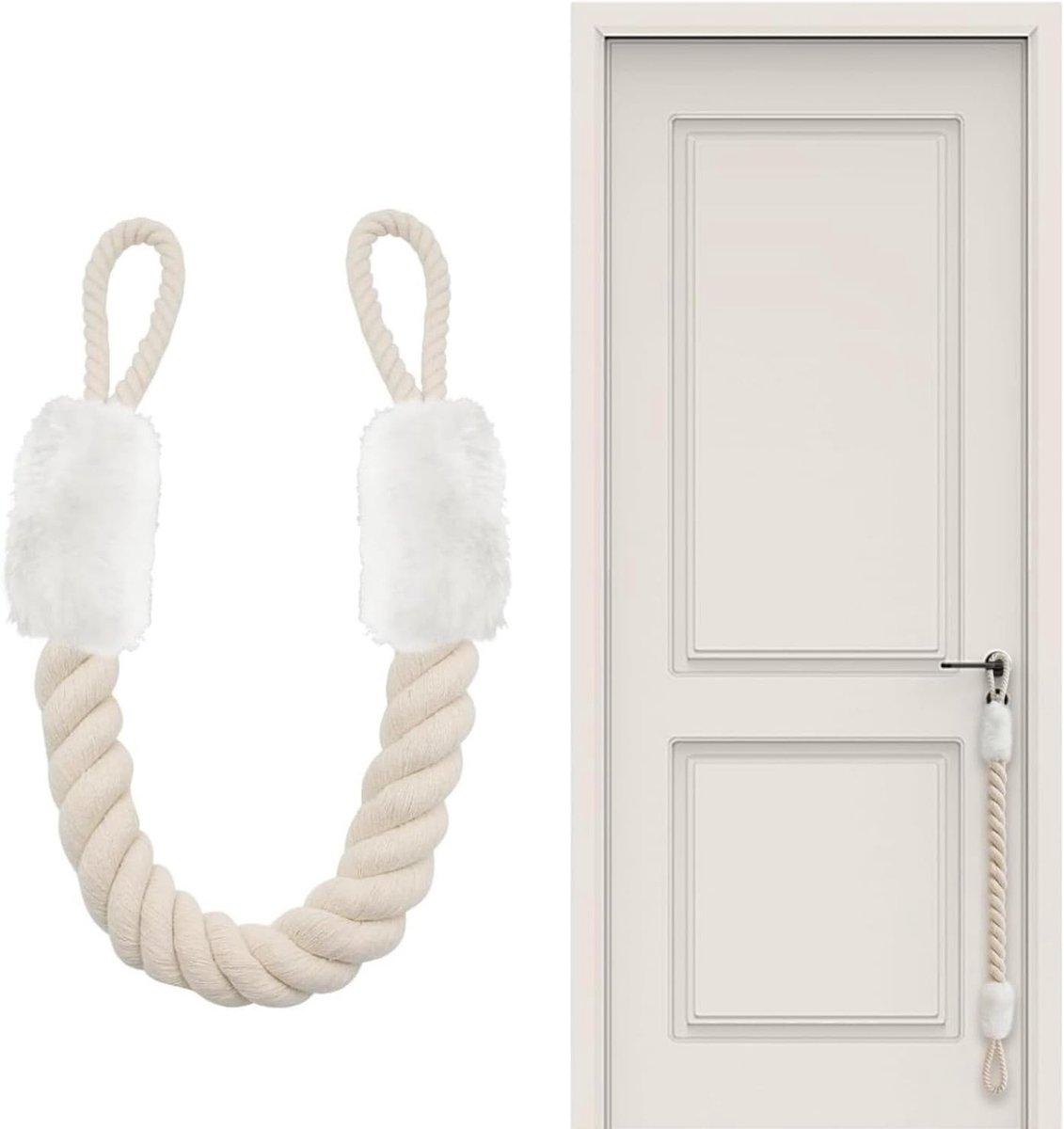 Lanyard voor Deur, Bescherming tegen Klemmen, Deurstoppers van Katoen voor Huisdieren en Kinderen, Vingerbescherming en Voorkomen van Deurschade (Wit)