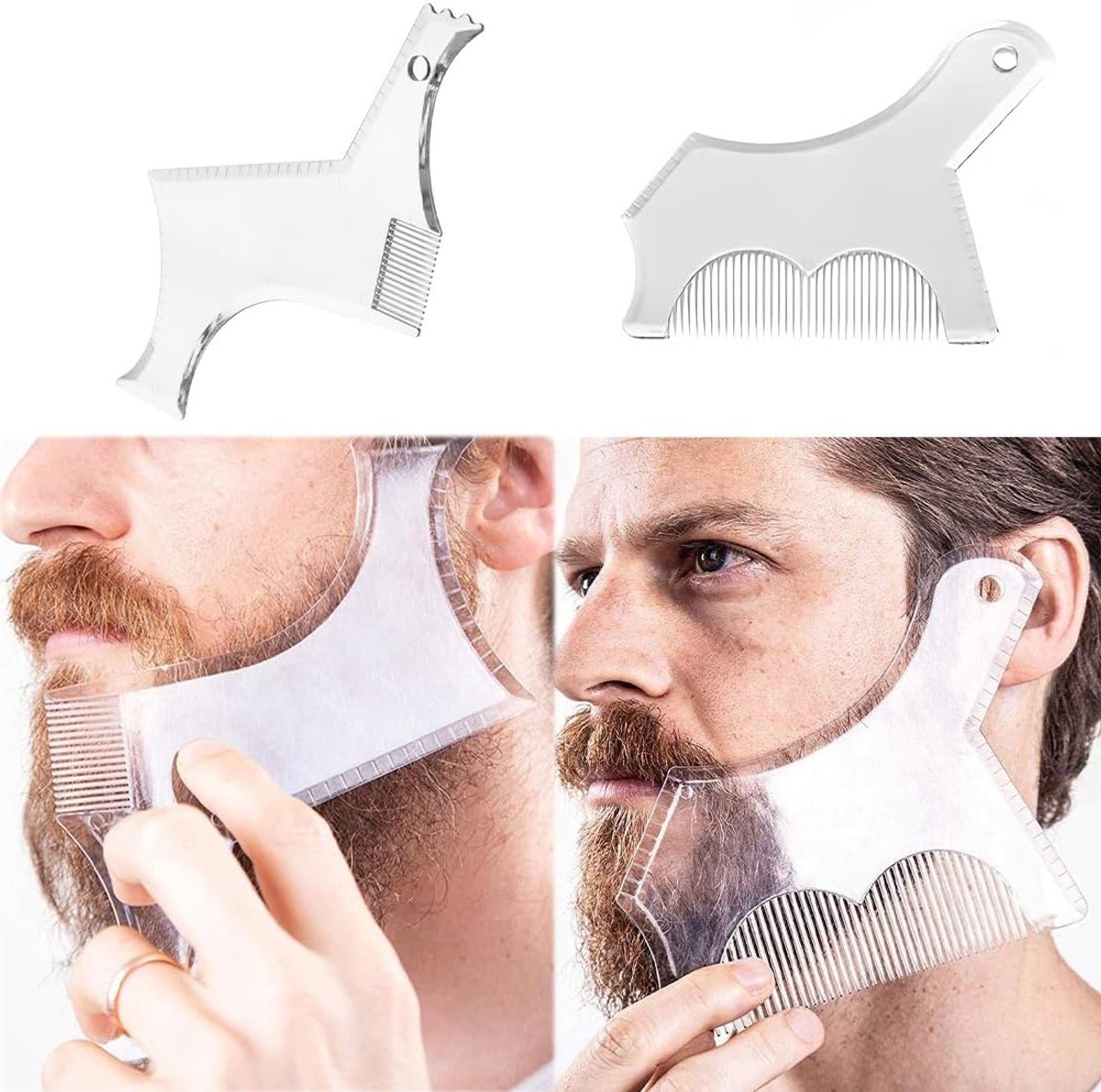 Set van 2 Transparante Baardstijl Modellen met Baardkam voor Mannen, Baardvormingsgereedschap, Trimmen en Stylen van de Baard
