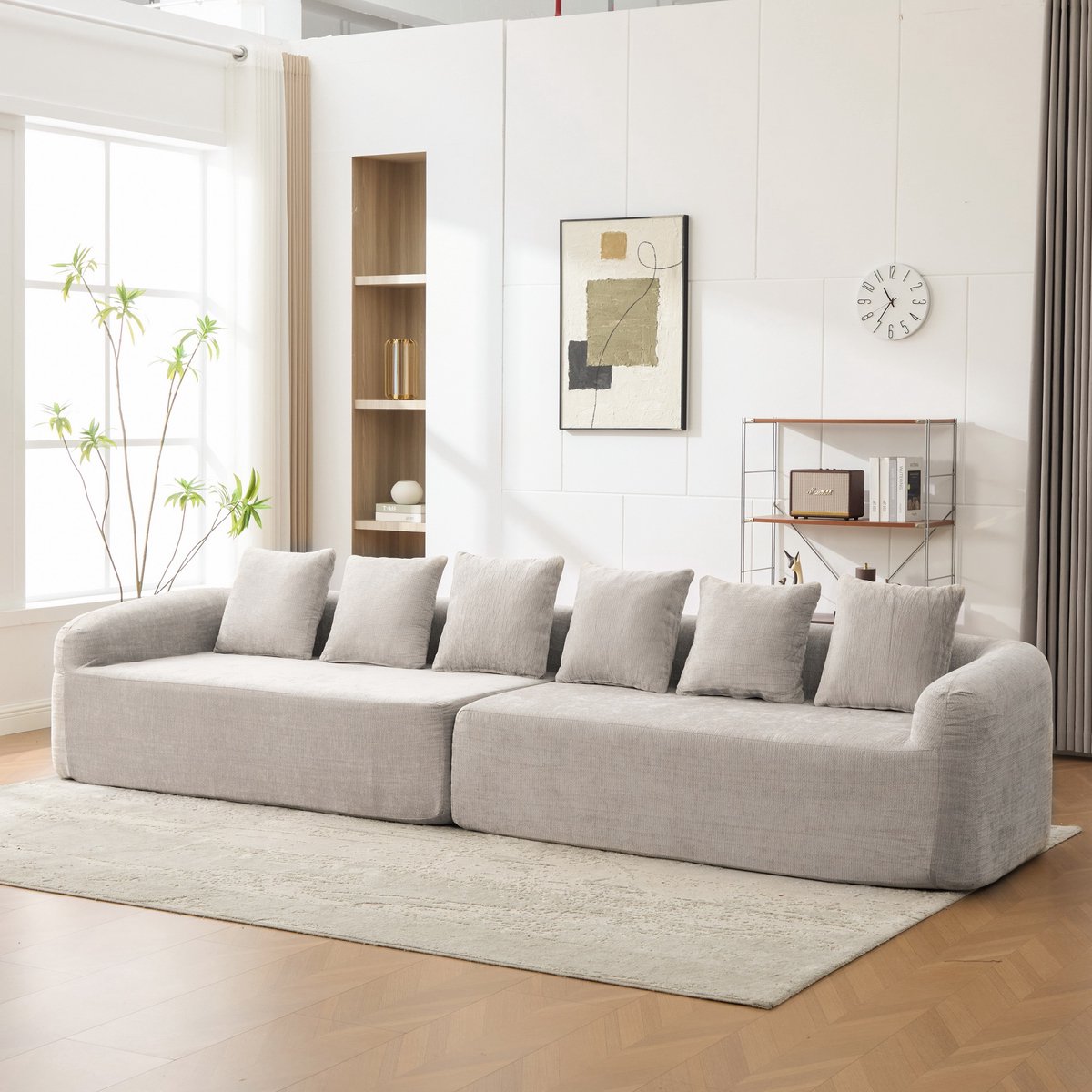 HAUSS SPOLE Zitbank - Modulaire Compressiebank - Zachte Chenille Met 30D Schuim En Chaiselongue - Voor Woonkamer En Slaapkamer - Grijs