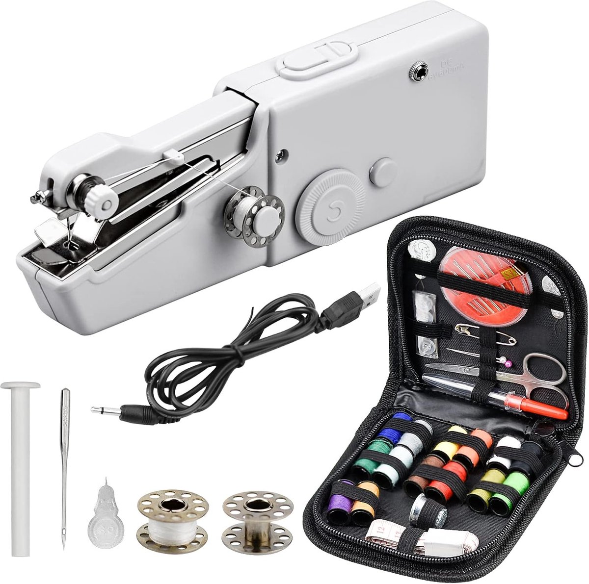 SnelShoppen - Mini Handnaaimachine, Draagbare Elektrische Naai Machine met Accessoires voor Diverse Stoffen, Ideaal voor Reizen, Hobby en Creatieve Pr