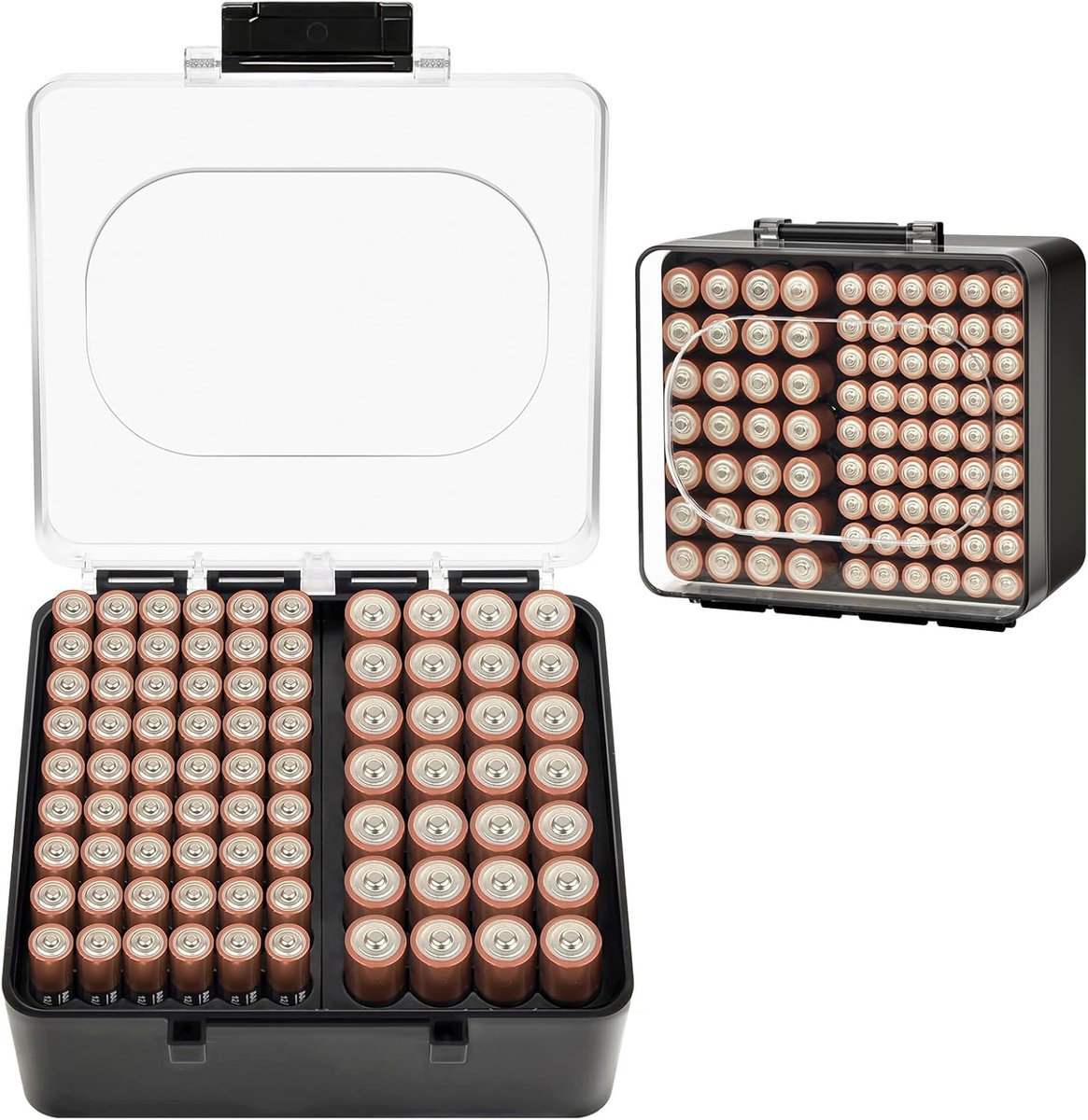 SnelShoppen - FULLCASE Batterij Box, Batterij Organizer voor AA AAA Batterijen, Opslagdoos voor 82 Batterijen, Zwart, Ideaal voor Thuis en Vakanties
