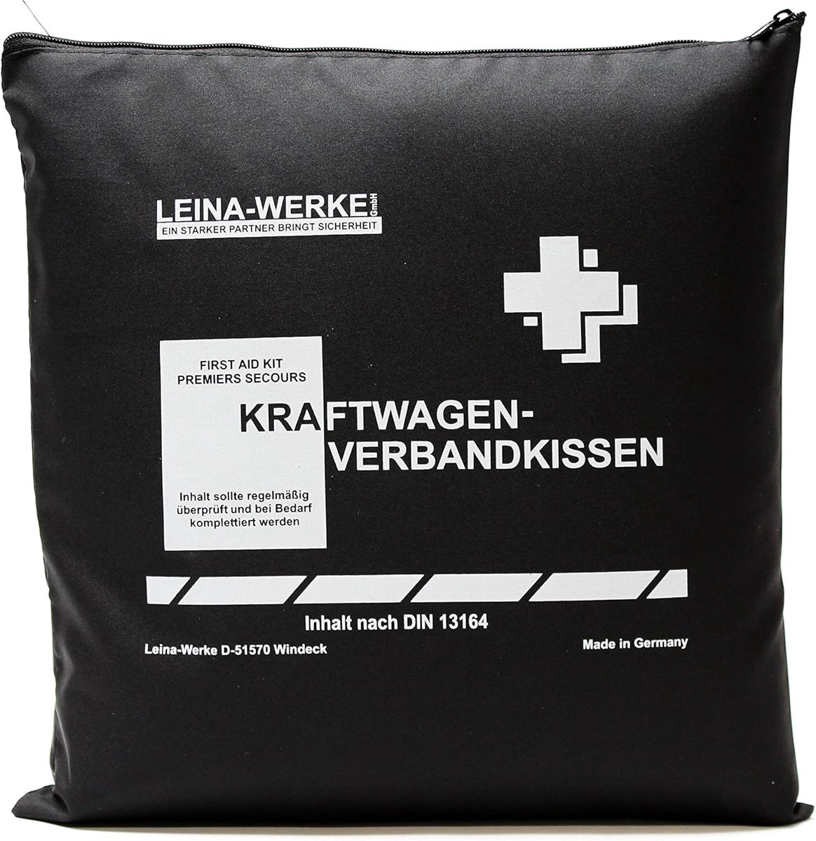 SnelShoppen - Eerste Hulp Kussen voor Auto's Standaard, Zwart/Wit, Hoogwaardige Kwaliteit, Duurzaam, Made in Germany, Perfect voor Auto, Reis, Noodgev