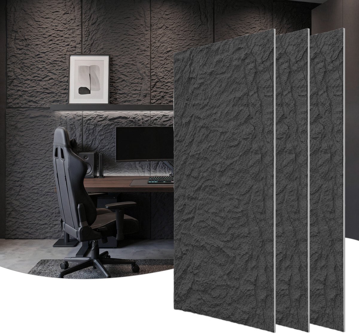 Froadp 6 stuks Plaatwerk met rotslook, 120 x 62 cm, 5 cm dik wandpanelen, PU-wandbekleding Lichtgrijs