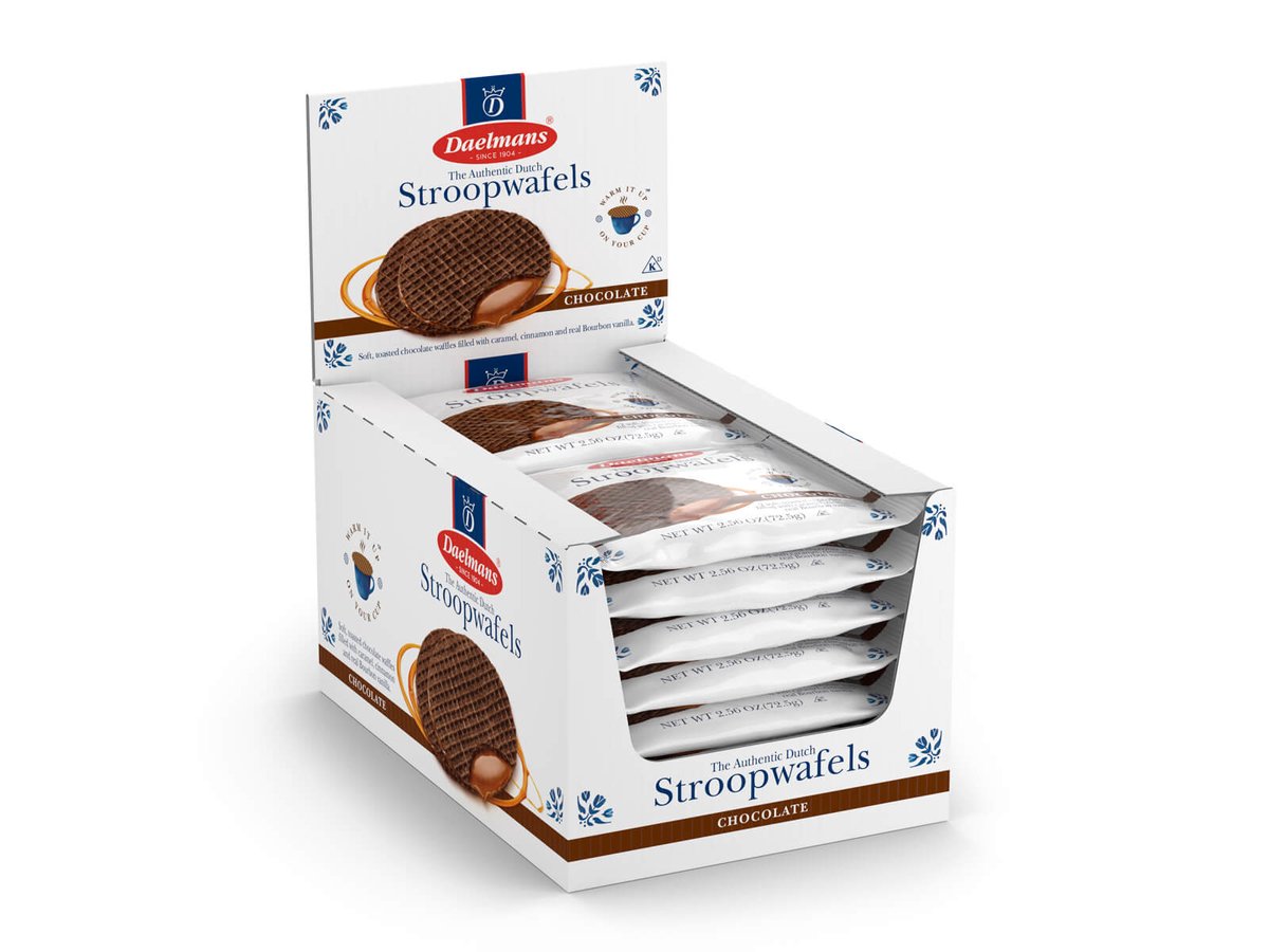 Daelmans Jumbo Chocolade Stroopwafels 12 x 2 Stuks Verpakt - Authentieke Nederlandse Stroopwafels met Cacao en Bourbonvanille - 9 cm Diameter - Gebakken sinds 1904