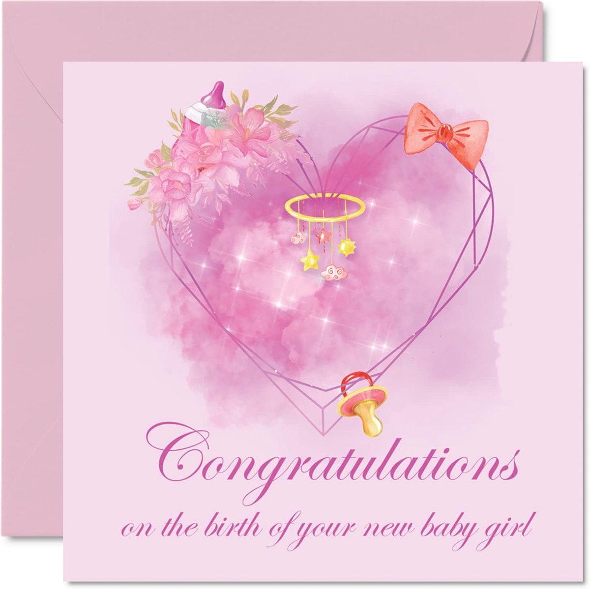 SnelShoppen - Wenskaart voor Pasgeboren Meisje - Hartje - Gefeliciteerd met jullie Nieuwe Baby Meisje - Congratulatory Cards - Welkom in de Wereld - B