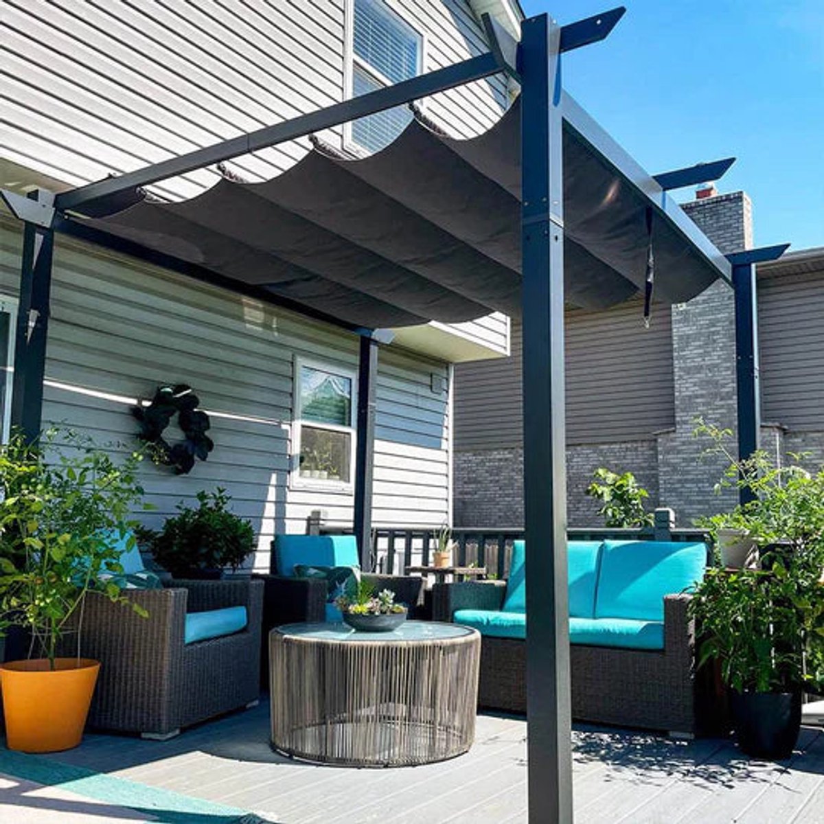 Purple Leaf Pergola avec toit de protection 3 x 3 m - structure anthracite, toile grise