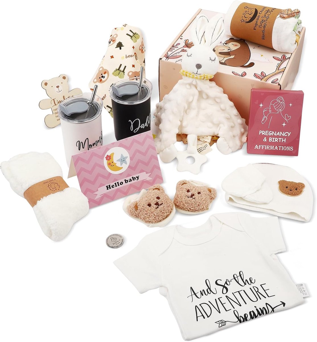 SnelShoppen - Newborn Gift Set 15-in-1 met Romper, Deken, Beker, Dekentje, Slabbetje, Sokken, Handschoenen - Baby Cadeau voor Jongens en Meisjes