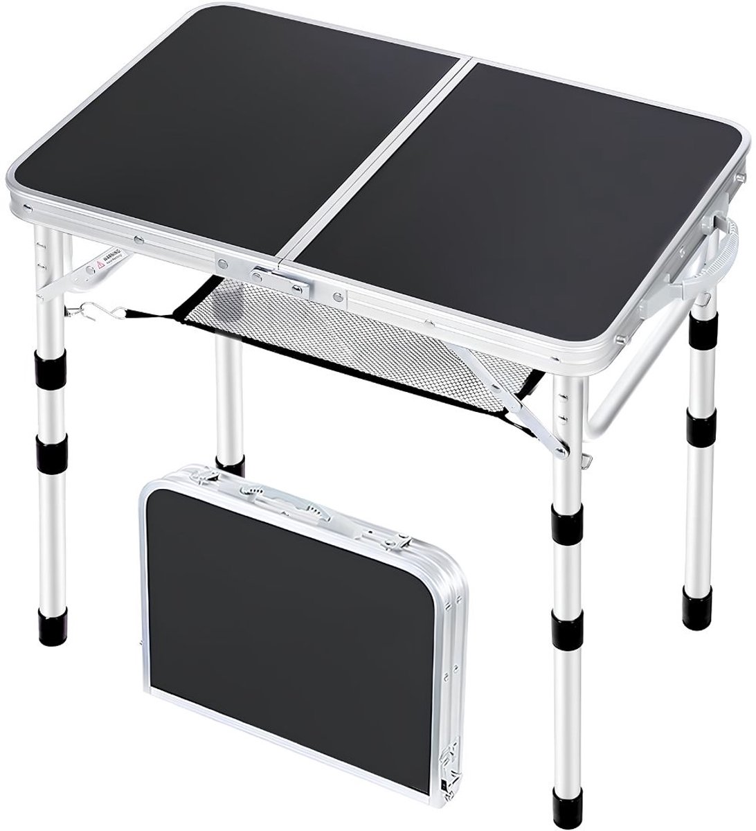 JCP® Campingtafel - Opvouwbare Campingtafel - Inklapbare Tafel met Opbergrek en Haken - Zwart - 60cm x 40cm x 60cm