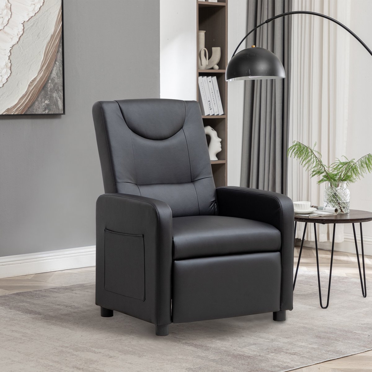 MODENUIT Relaxfauteuil 76,5 x 67,5 x 95,5 cm - Handmatig Verstelbaar met Voetsteun - Woonkamer - PU Zwart