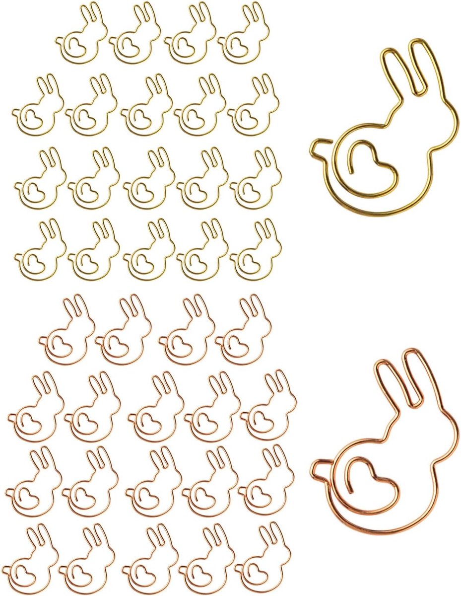 SnelShoppen - 40pcs Schattige Hart Paperclips, Mini Konijn Paper Clips, Bookmark Clips, Document Kantoorbenodigdheden, Gouden Papierclips voor School