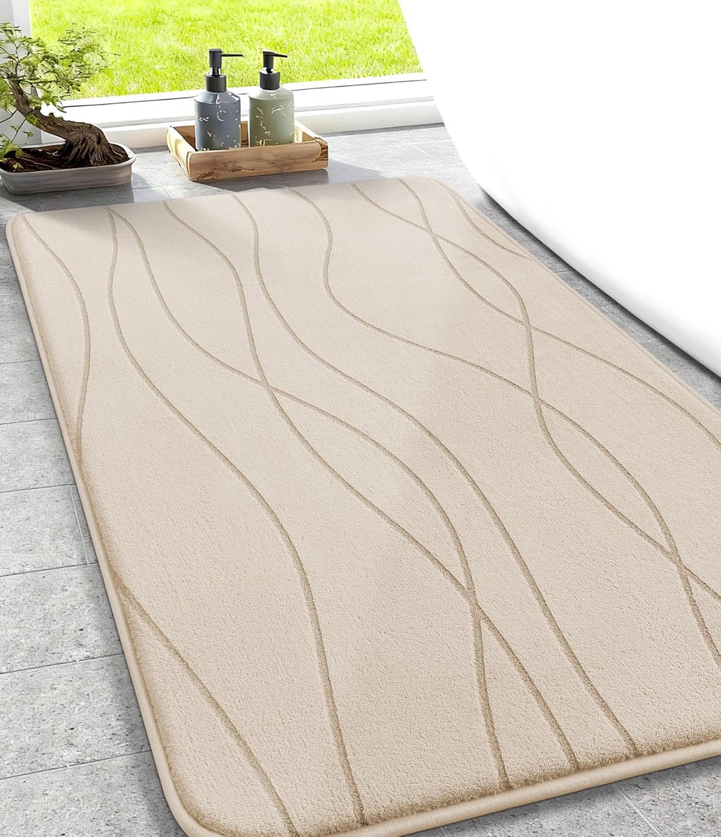 SnelShoppen - Memory Foam Badmat 50x80 cm, Beige, Antislip, Wasbaar, Zacht en Absorberend voor Badkamer, Douche, Toilet, Comfortabel en Veilig