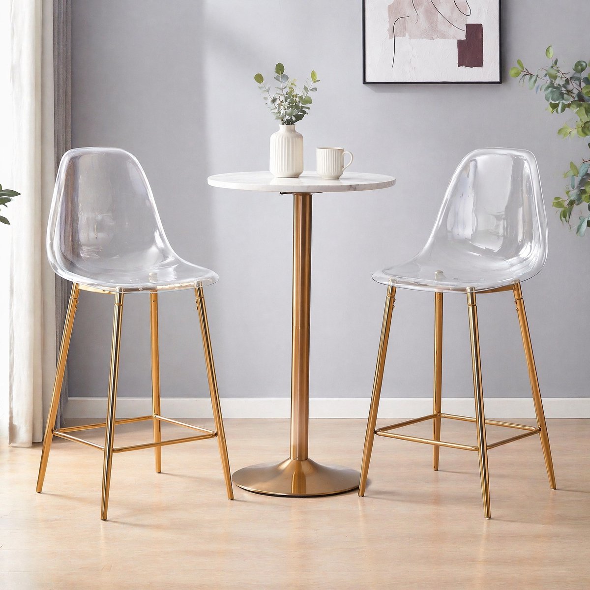 MODENUIT Barkruk 51 x 102 cm - Transparante Zitting Met Rugleuning - Voor Keuken En Bar - Kunststof Goud