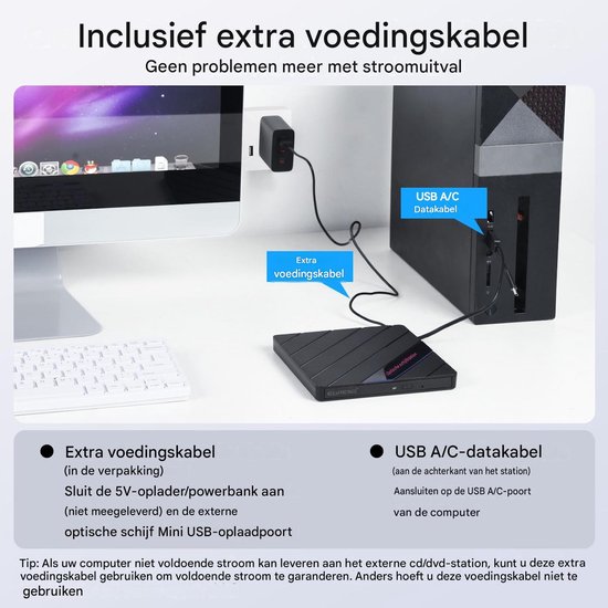QTTVBTNA -Externe DVD Speler - DVD Brander - 7-in-1 DVD Speler - USB-aangedreven, plug-and-play - 8x DVD, 24x CD lees/schrijfsnelheid - Type-C kabel - Compatibel met Windows en Mac OS - Ultra-dun en draagbaar - Voor films, branden en back-ups van qttvbtna — afbeelding 4