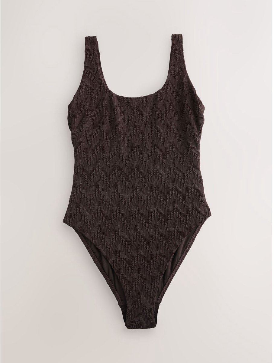 Next Dames - Buikbedekkend petite badpak met ruime ronde hals - Petite - Bruin Brown Textured