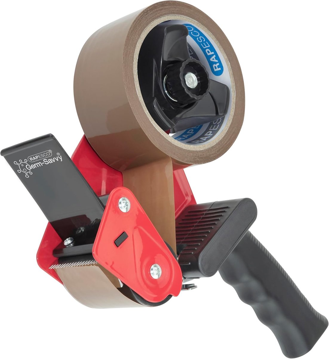 SnelShoppen - Heavy Duty Tape Roller met 1 Rol Bruine Verpakkingsband | Antibacteriële Grip, Ergonomisch en Gebruiksvriendelijk voor Verzenddozen en V