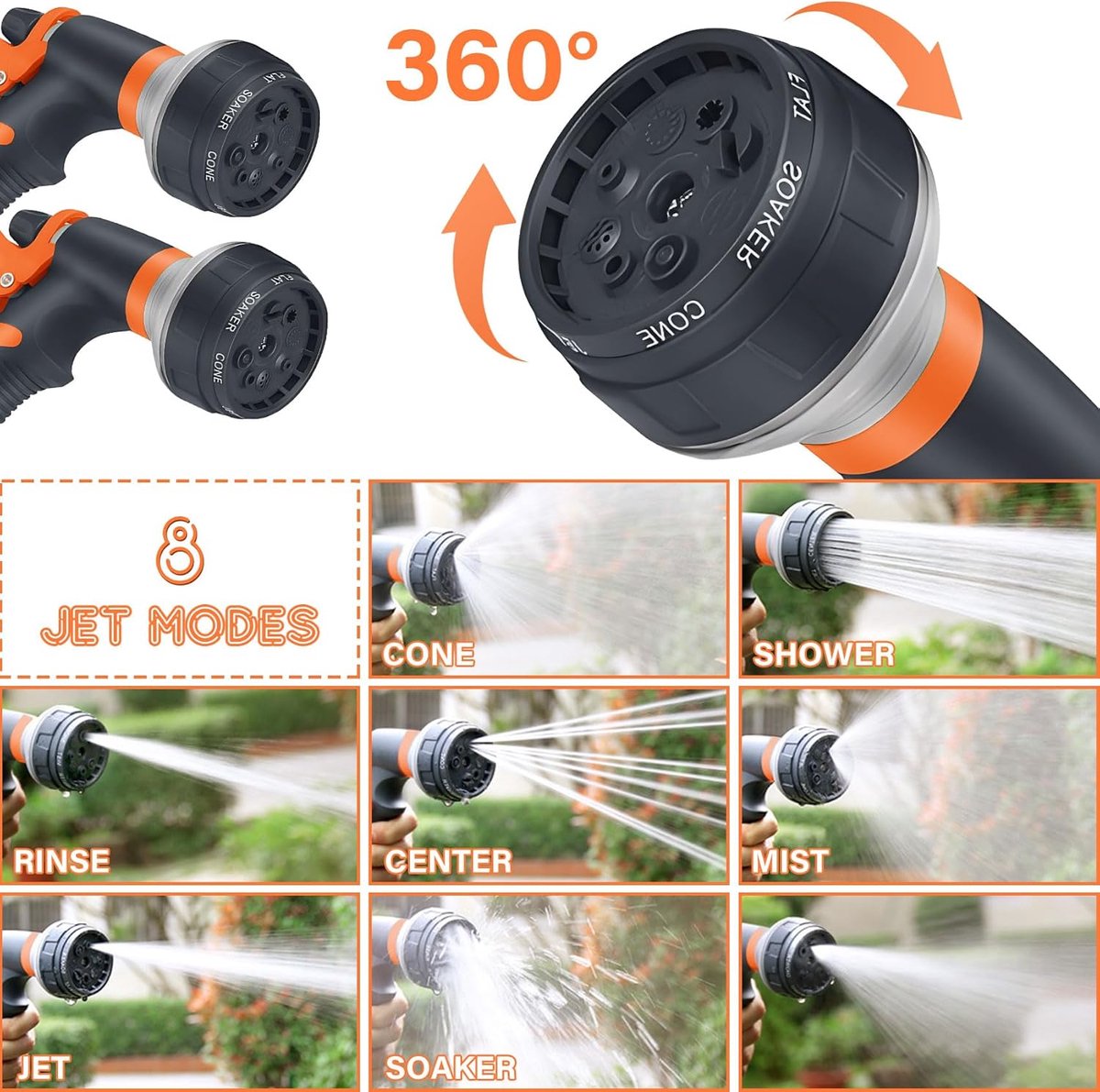 SnelShoppen - Garden Sprinkler Set van 2, 8 Irrigatiepatronen, Verstelbare Waterstroom, Hoge Druk Hand Sprinkler, Tuinsproeier voor Tuinirrigatie, Hui