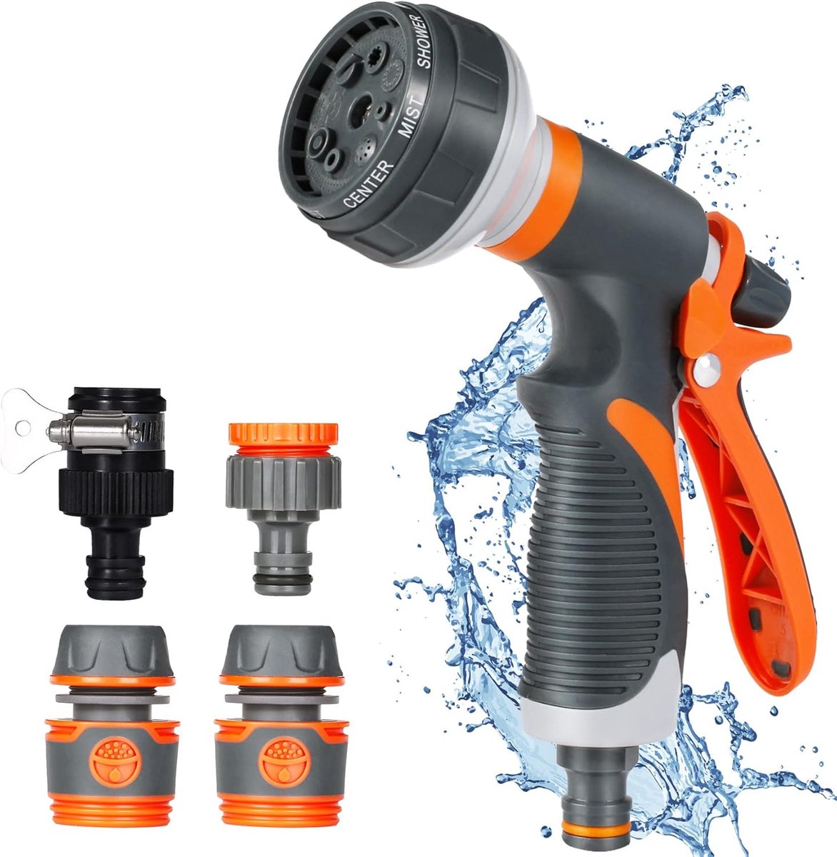 SnelShoppen - Tuinslang Spuitpistool met 8 Verstelbare Spuitstanden, Hoge Druk Water Spray Gun, Verstelbaar Watervolume, Ideaal voor Tuin, Auto Wassen