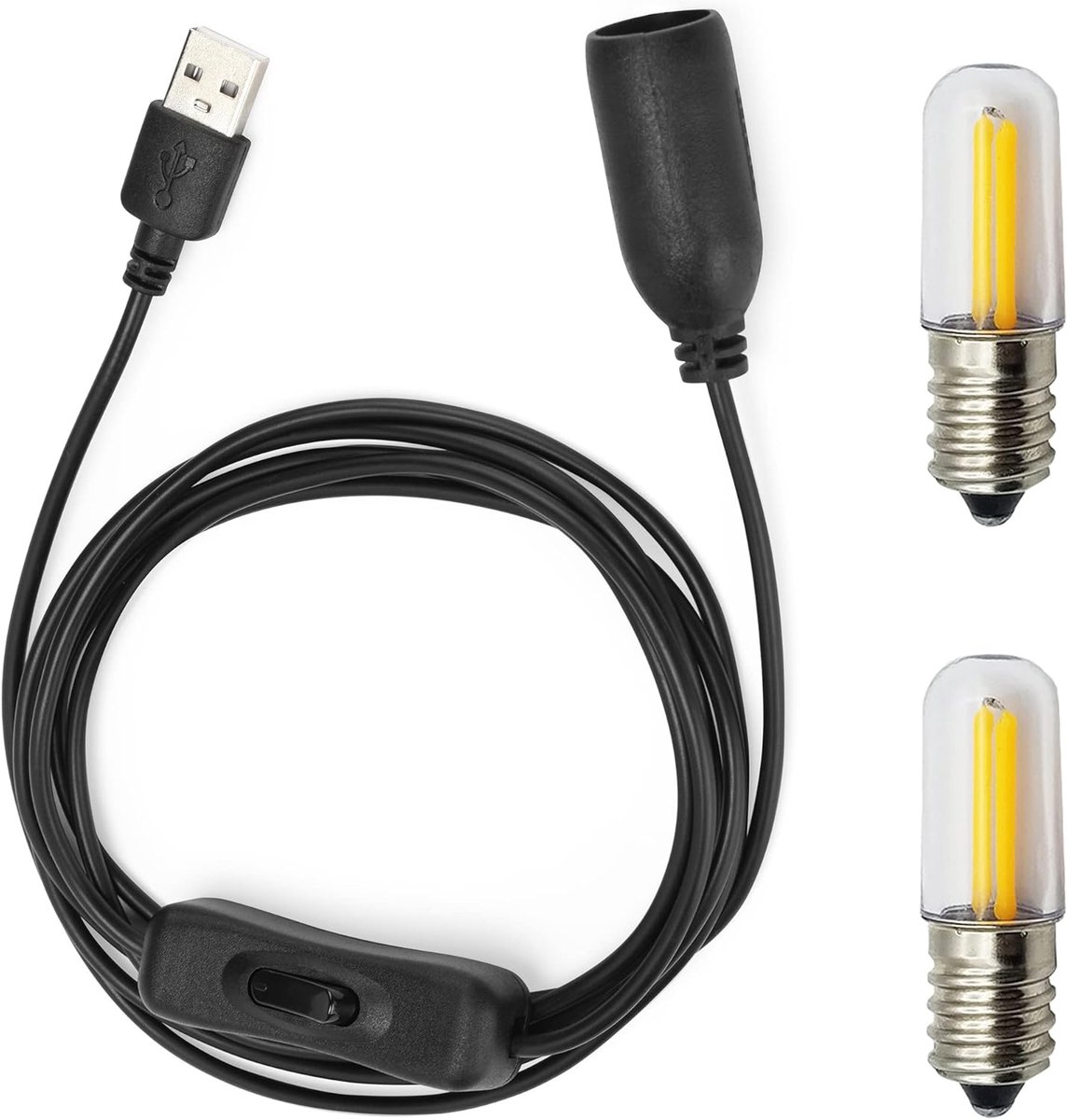 SnelShoppen - 5 V USB naar E14 Fitting met Aan/Uit Schakelaar - 2 LED Lampen E14 voor Bureaulampen, Plafondverlichting, Kerstster en Woondecoratie