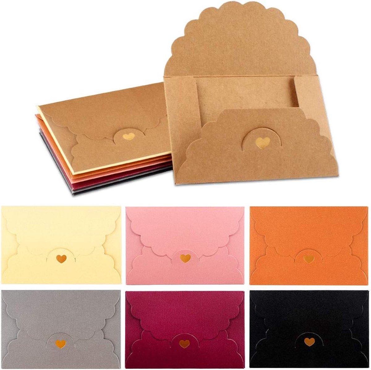 SnelShoppen - 42 Stuks Geschenkkaarten Enveloppen, Kleurrijke Moeder van Perel Papier, Mini Enveloppen met Bronzen Hart Sluiting voor Cadeau, Creditca