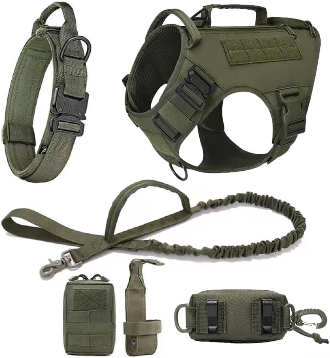 SnelShoppen - Dog Harness XL voor Grote Honden, Trainingsharnas voor Duitse Herder en Malinois, Stevige Tuigset met Leash en Halsband, Groene Kleur vo