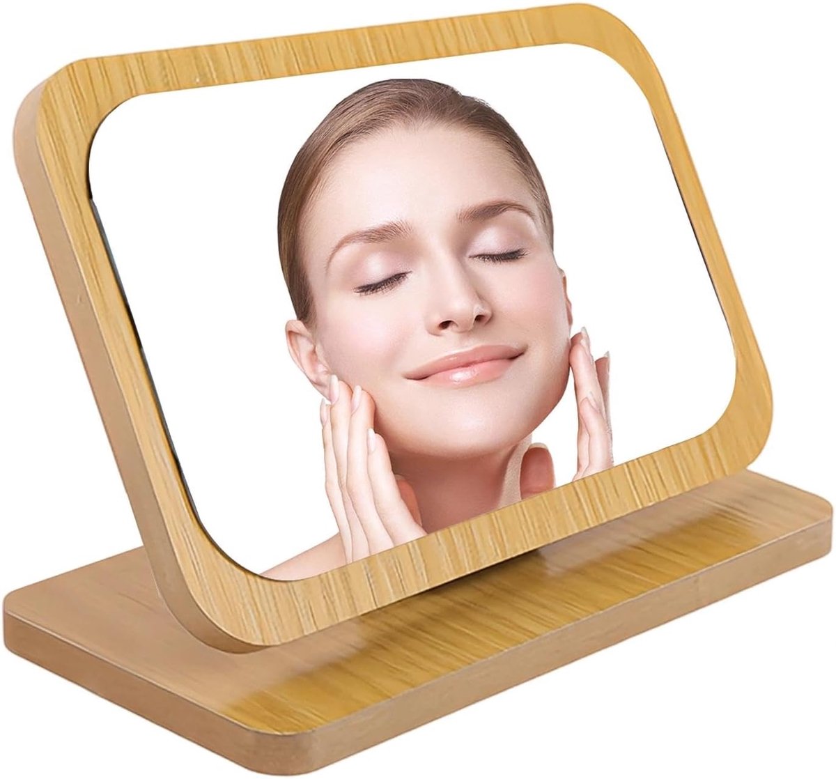 SnelShoppen - 90° Rotatable Staande Spiegel - Kleine Vouwbare Houten Spiegel voor Vanity Tafel - Ideaal voor Slaapkamer, Kantoor, Make-up en Haarstyli