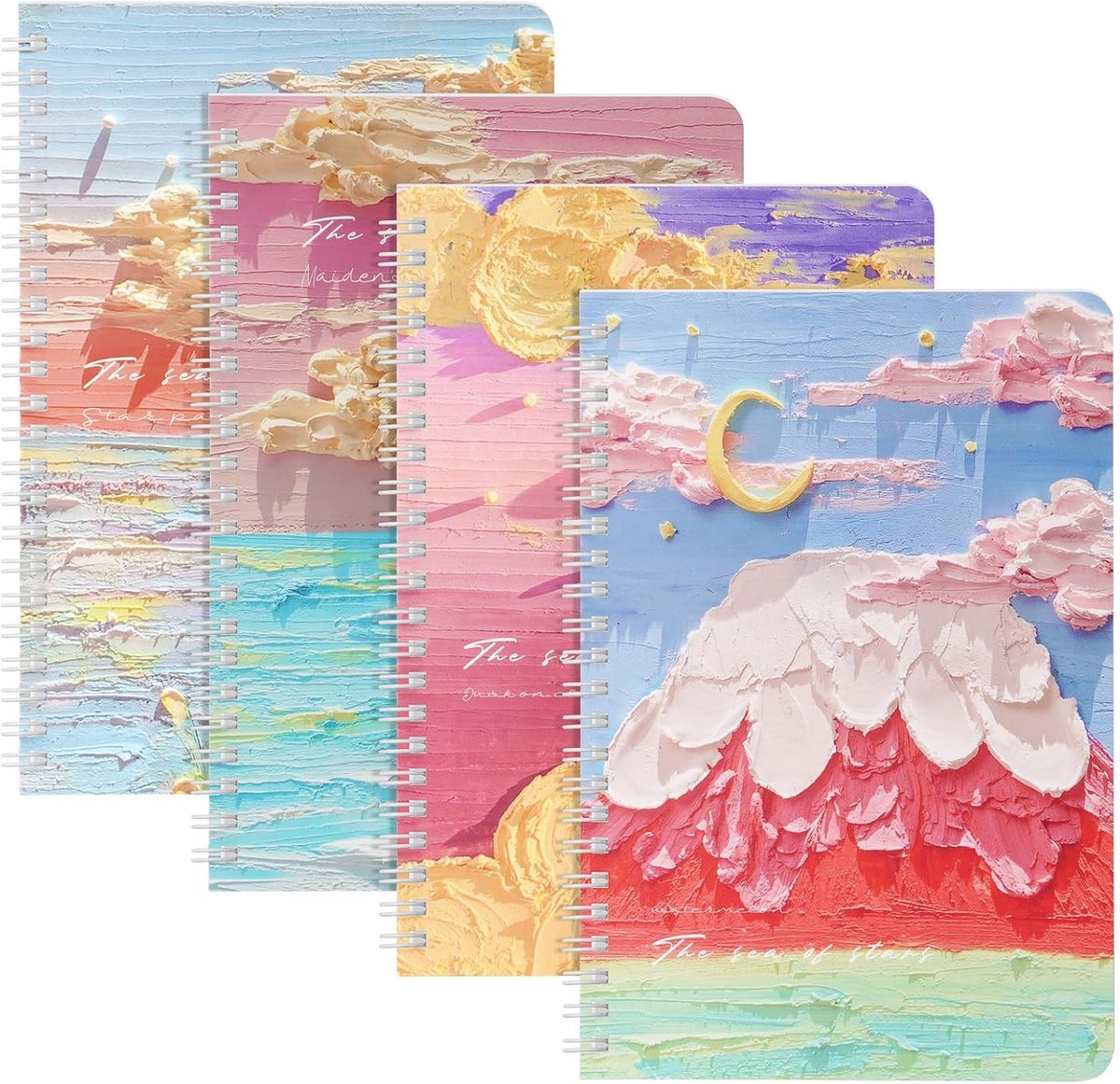 SnelShoppen - 4 Pack Spiral Notebooks A5 - Waterproof Lined Paper Notitieboek voor Zaken, School en Reizen - Sea of Stars - 120 Pagina's