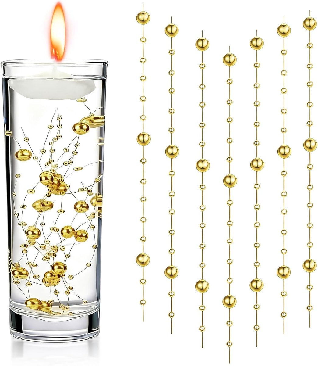 SnelShoppen - Floating Water Beads 18 Stuks - Decoratieve Parels voor Vaas, Waterfles, Bruiloft, Feest - Duurzaam ABS Materiaal, Goud, 1.3m Garland