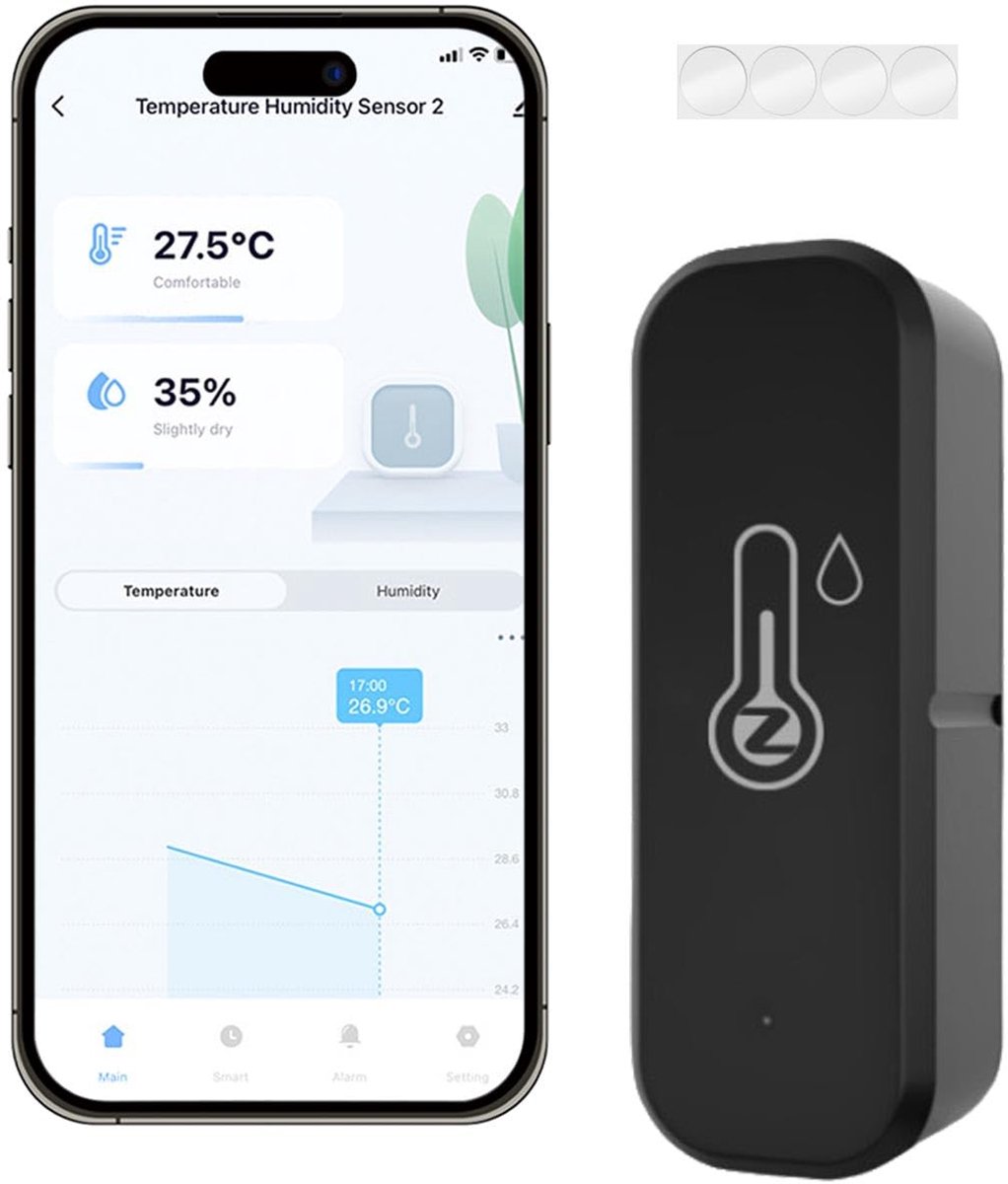 SnelShoppen - Zigbee Temperatuur Sensor en Vochtigheidsmeter - Slimme Temperatuur en Vochtigheid Sensor voor Babykamer met Alarmfunctie - Gebruik met