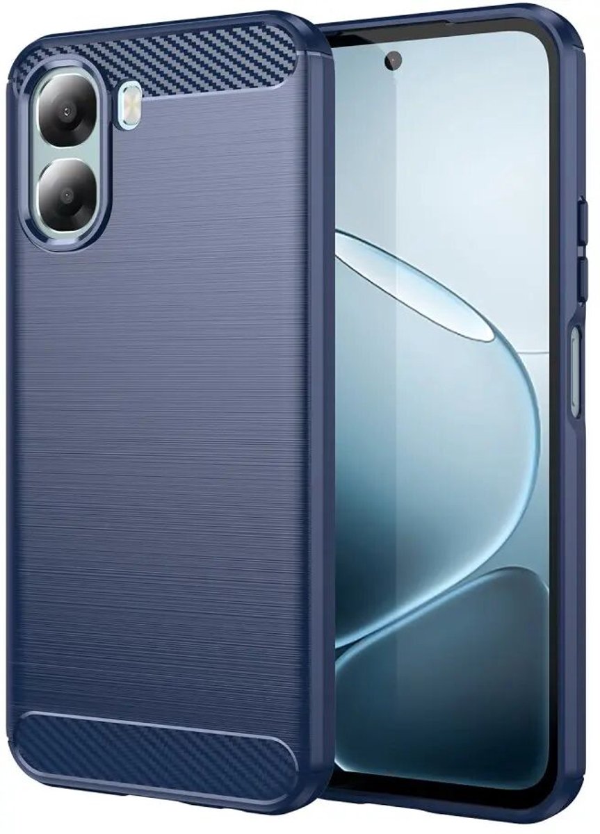 Geborsteld TPU Hoesje Geschikt voor Oppo A6x - Beschermhoes - Back Cover - Case Flexibel TPU - Stijlvol Carbon - Dun - Blauw