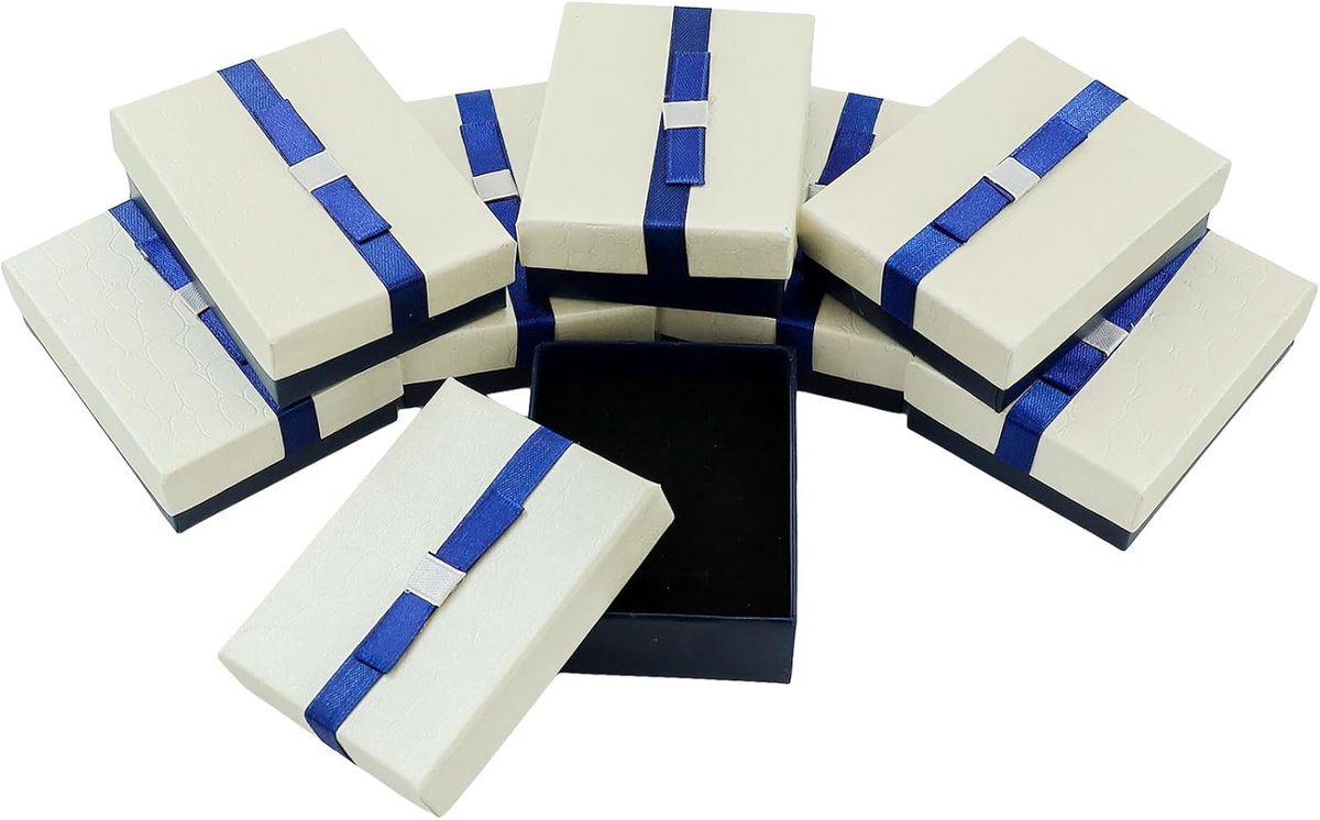SnelShoppen - 8 Stuks Sieradendoosjes van Karton met Witte Textuur, 7 x 9 cm, Papieren Geschenkdoos met Zwarte Spons voor Halskettingen, Oorbellen en