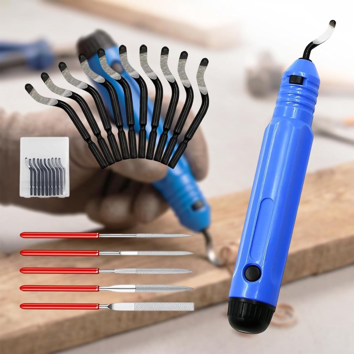Handdeburrer met 10 vervangbladen en 5 diamantschuurvijlen, 360° draaibare snijtool voor 3D-printers, geschikt voor plastic, aluminium en roestvrij staal