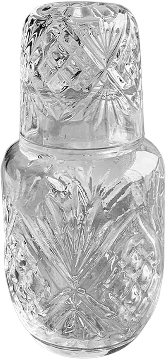 SnelShoppen - Vintage Bedside Water Decanter Glass Set - 18oz Waterfles met Tumbler - Embossed Glas - Geschikt voor Water, Mondspoeling en Wijn - 5.3