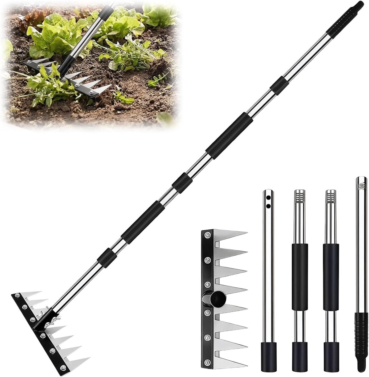 SnelShoppen - Tuinhark Manganese Staal, Lange Handgreep 155 cm, 8 Tanden, Onkruidbestrijding, Grond Losmaken, Tuingereedschap voor Efficiënte Tuinonde